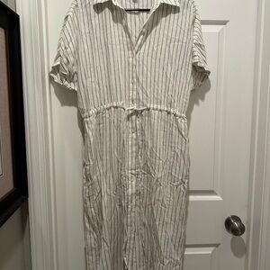 a new day Cream and Black Striped Midi Dress